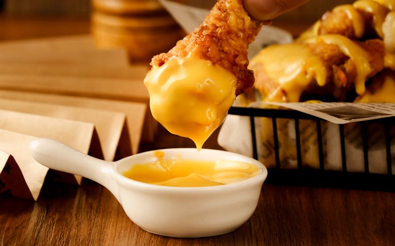 Boneless buffalo chicken bites with crispy coating